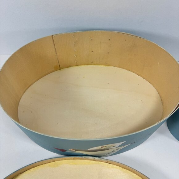 Russ Hand Painted Wood Cheese Box Trinket Storage Blue Folk Art Cottagecore - Picture 7 of 12